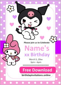 Kuromi and My Melody Invitations Birthday Invitations