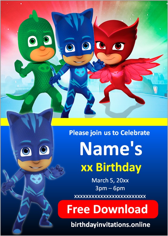 pj mask invitation template free