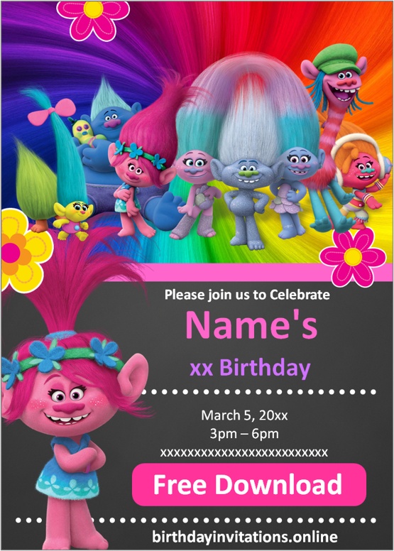 Trolls Birthday Invitations Birthday Invitations