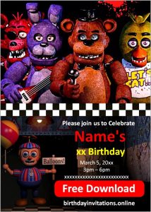 Five Nights at Freddy's Invitations Birthday Invitations