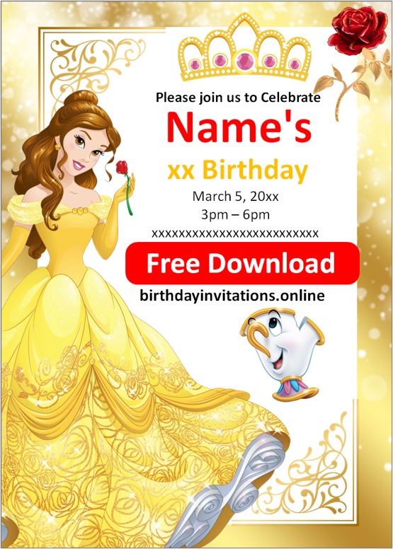 Princess Belle Birthday Invitation