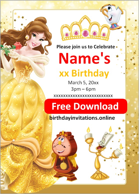 Princess Belle Birthday Invitations Birthday Invitations