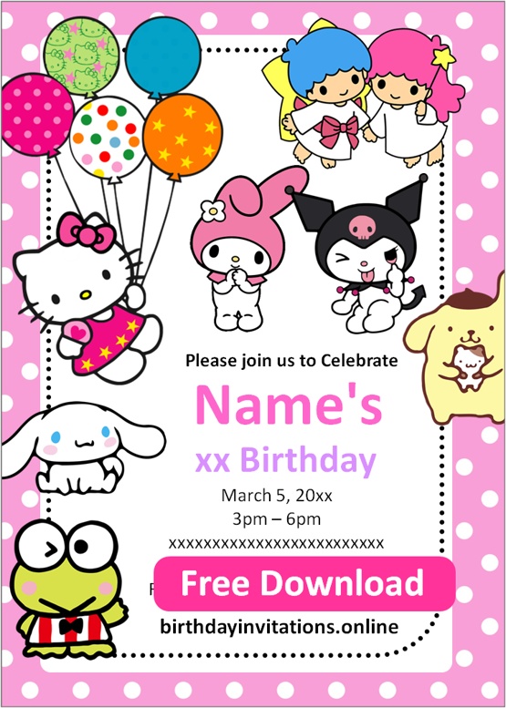 FREE Hello Kitty Birthday Invitation Template Edit Online