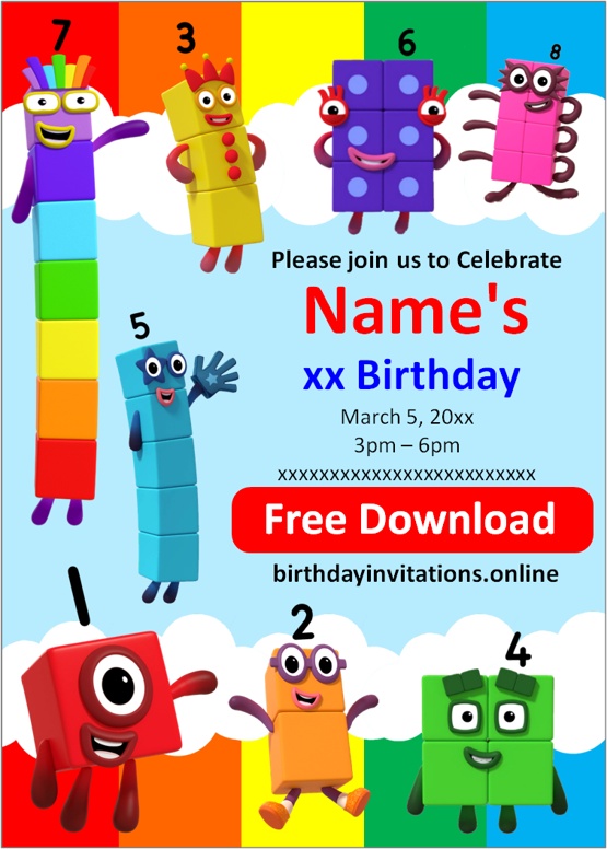 numberblocks invitation