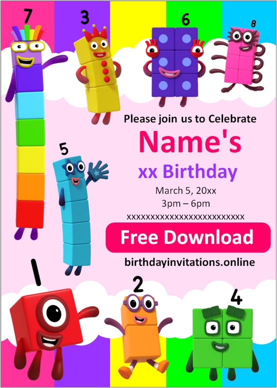 numberblocks invitation template free pdf