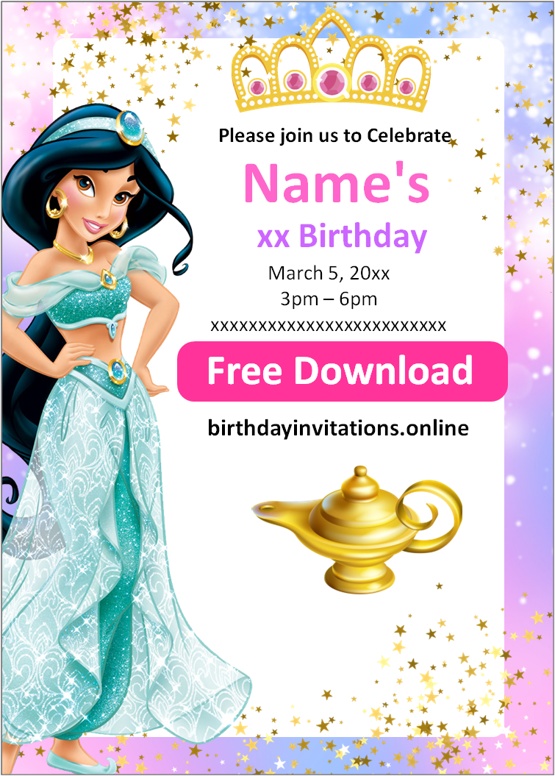 princess jasmine birthday invitations