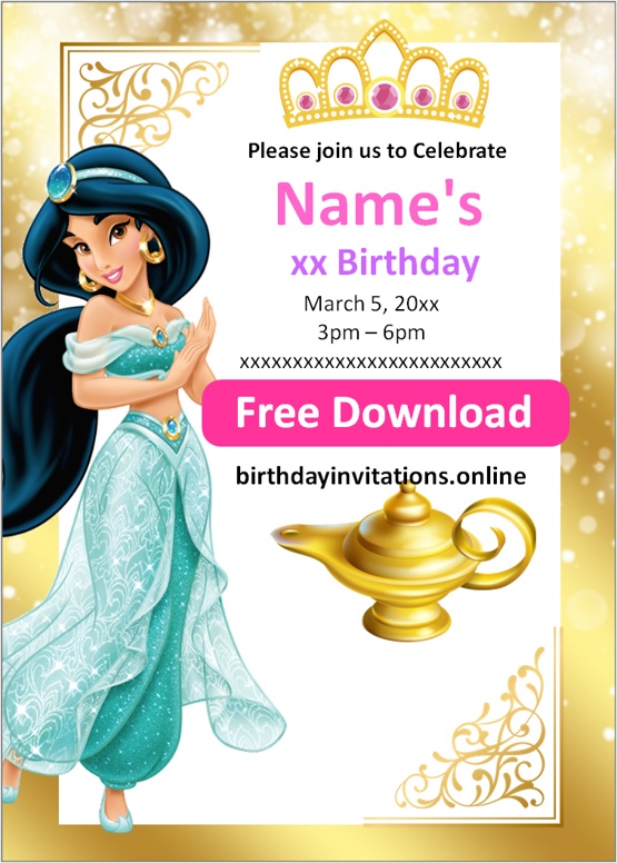 princess jasmine birthday invitation template