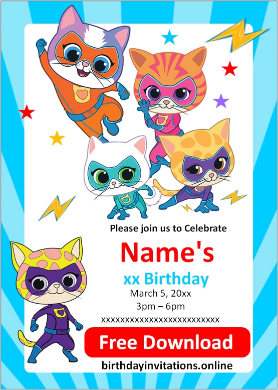 super kitties birthday invitations