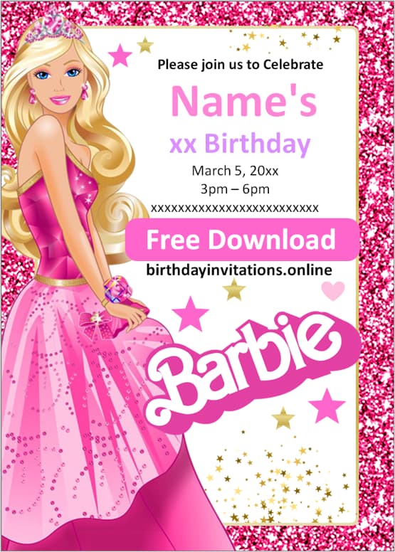 Barbie birthday invitation printable free