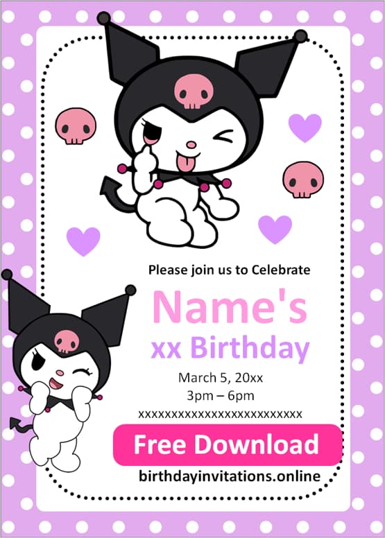 Kuromi birthday invitation template free