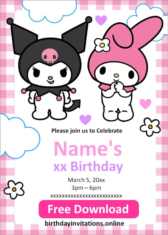 My Melody and Kuromi Birthday Invitation