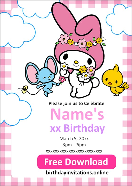 my melody birthday invitation template